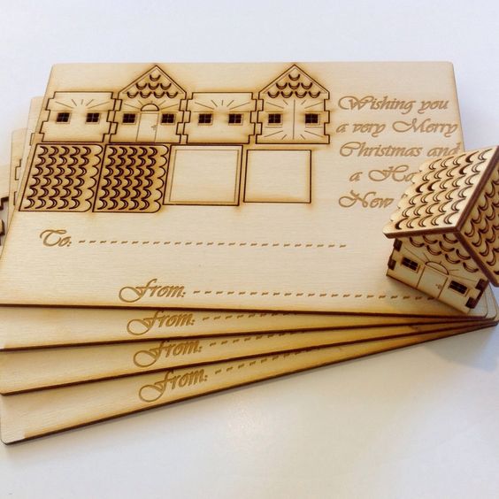 Cleaver wooden Christmas cards Laser engraving photo